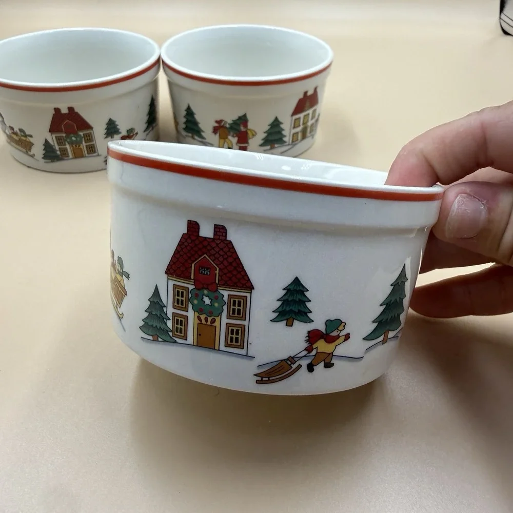 Joy of Christmas 3-Piece Ceramic Ramekin Set 1989 Jamestown China Vintage Retro